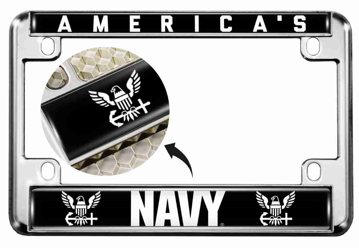 America's Navy - Motorcycle Metal License Plate Frame (bw)